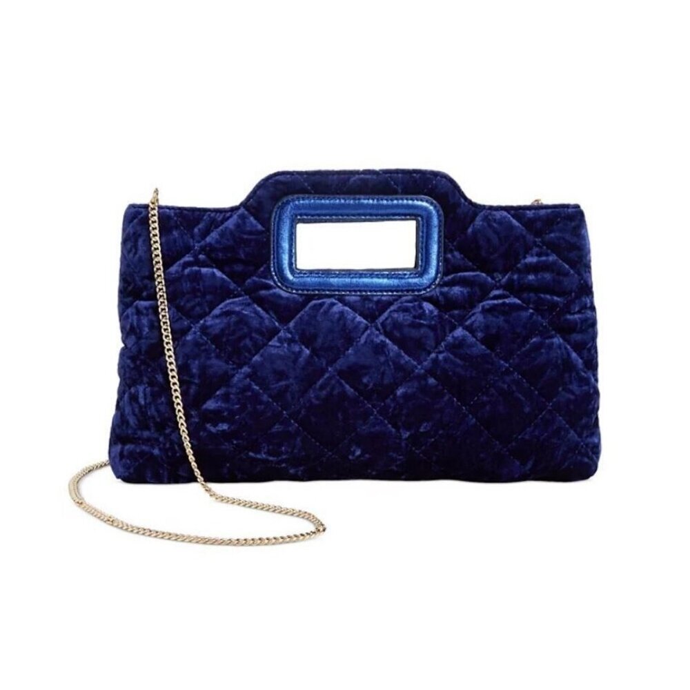 INC Juditth open handle quilted velvet clutch shoulder bag - BLUE